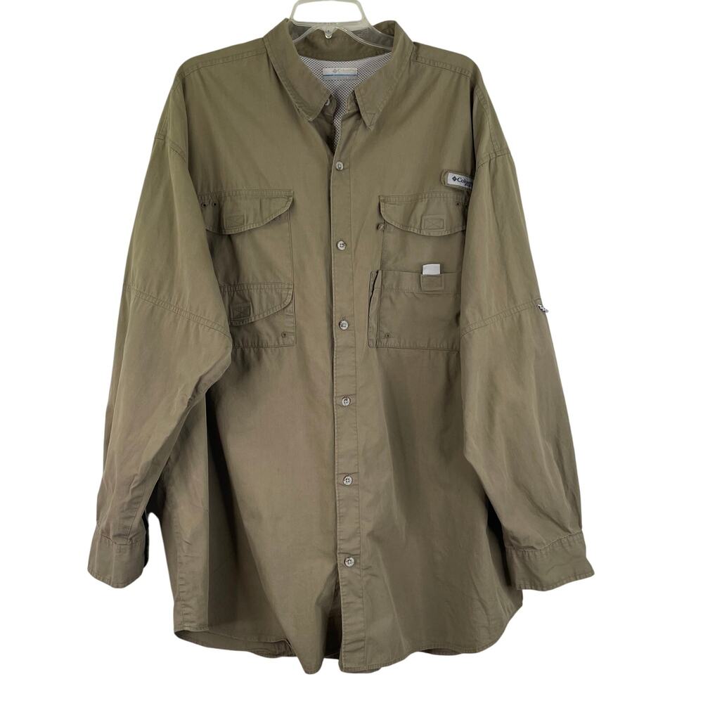 Columbia Sportswear Company PFG Khaki Beige Long Sleeve Button Up Men's Shirt 2X